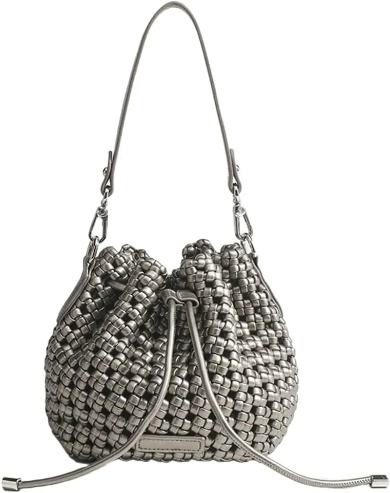 Woven Tote Bucket Bag Shoulder Purse for Women Handwoven Crossbody Handbag Small Satchel Basket Tote Bag Woven Handbag Purse